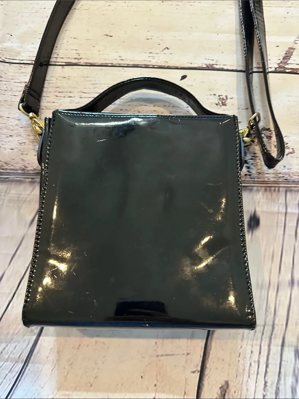 Forever 21 Patent Black Crossbody Satchel with Top Handle